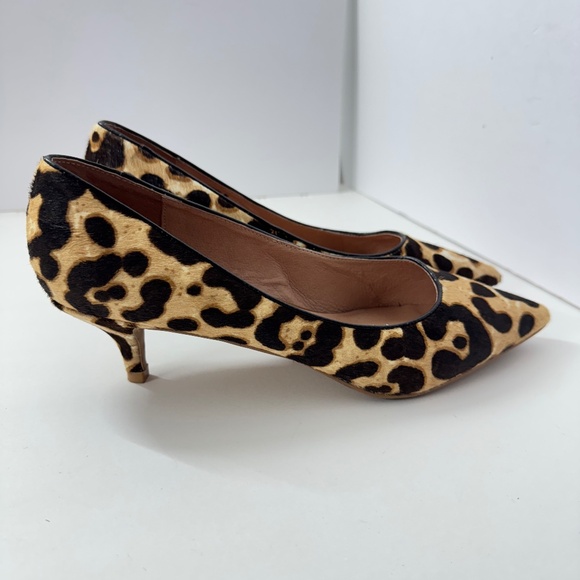 Joie Leopard Print Calf Hair Heels Women’s 9 Pointed Toe Real Fur Kitten Heels - Picture 2 of 11